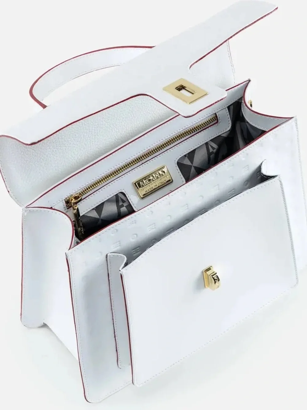 NWT Arcadia Marilena Medium Satchel White Patent Leather Made Italy Luxury